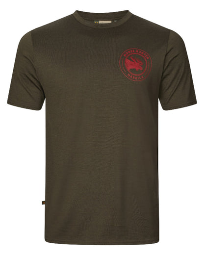 Willow Green Moose Coloured Harkila Game Short Sleeve T-Shirt on white background 