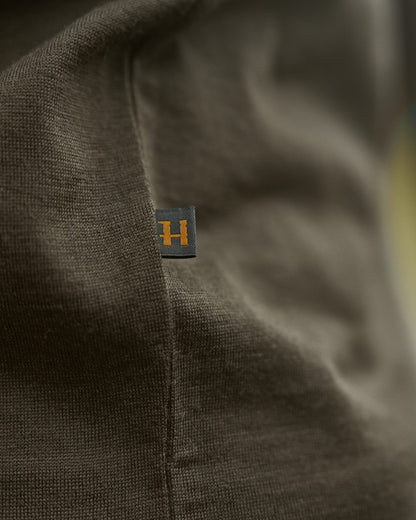 Willow Green Moose Coloured Harkila Game Short Sleeve T-Shirt on outdoor background 