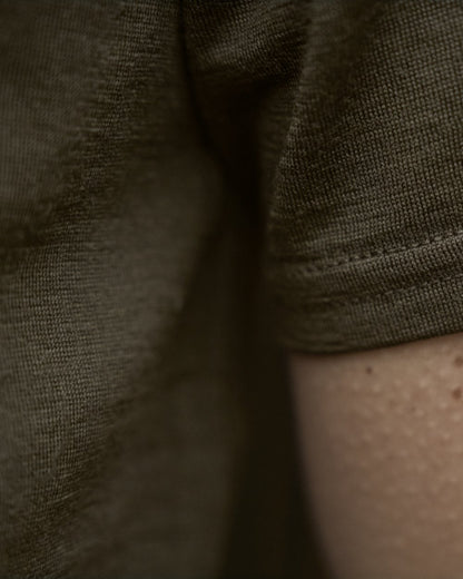 Willow Green Moose Coloured Harkila Game Short Sleeve T-Shirt on outdoor background 