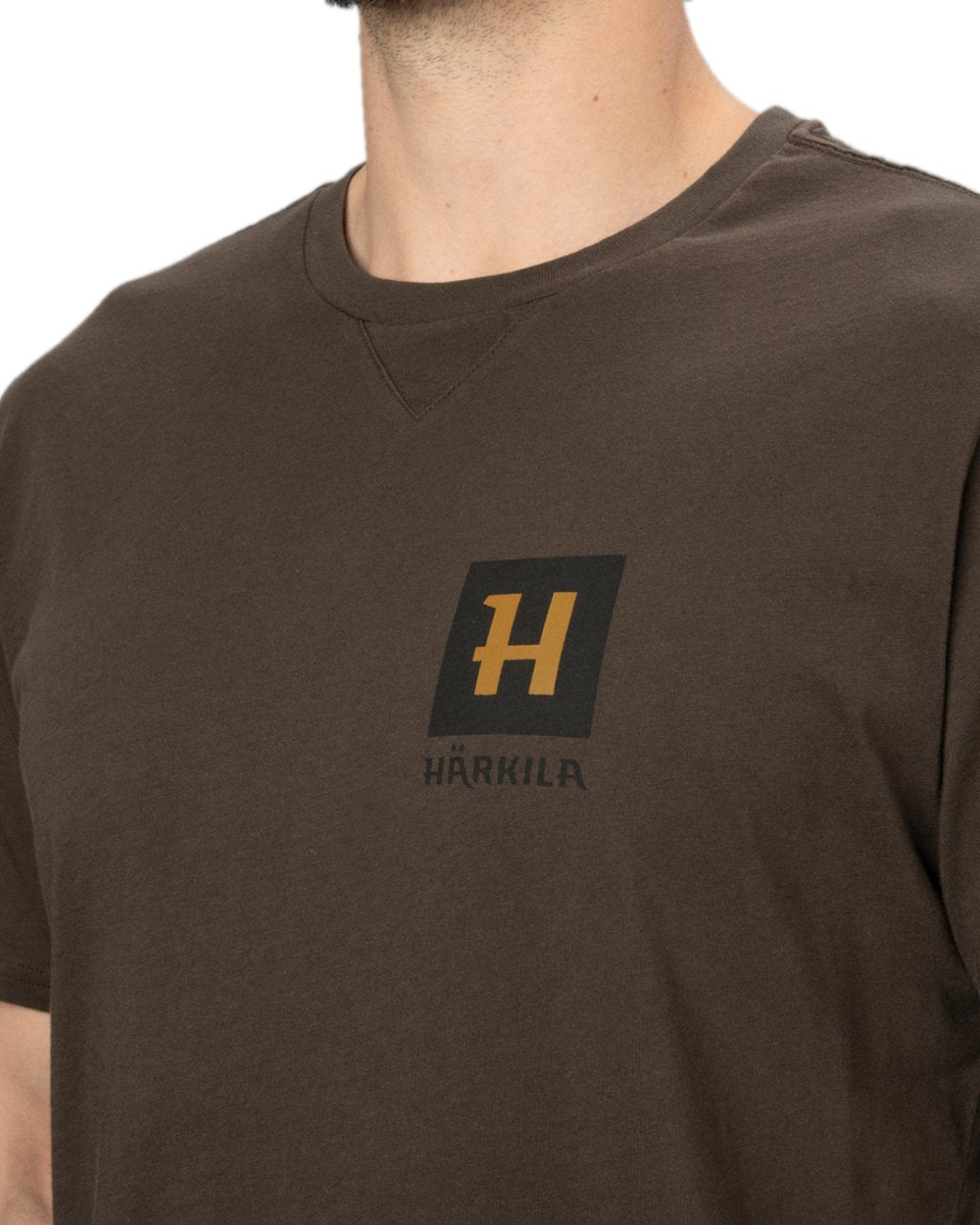 Shadow Brown Coloured Harkila Gorm Short Sleeved T-Shirt on white background 