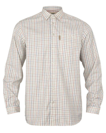 Arabian Spice Check coloured Harkila Haywood Wool Blend Long Sleeve Shirt on white background 
