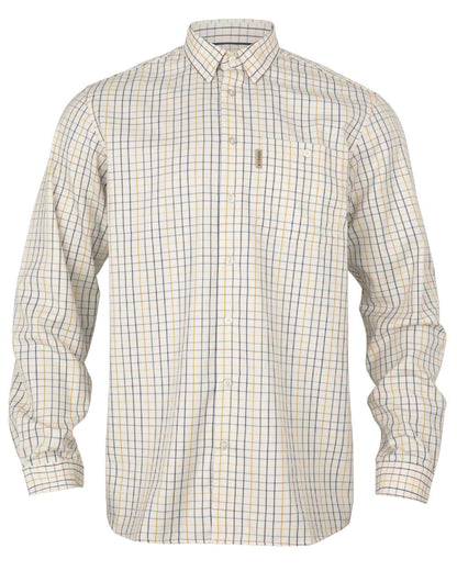 Arrowwood Yellow Check coloured Harkila Haywood Wool Blend Long Sleeve Shirt on white background 