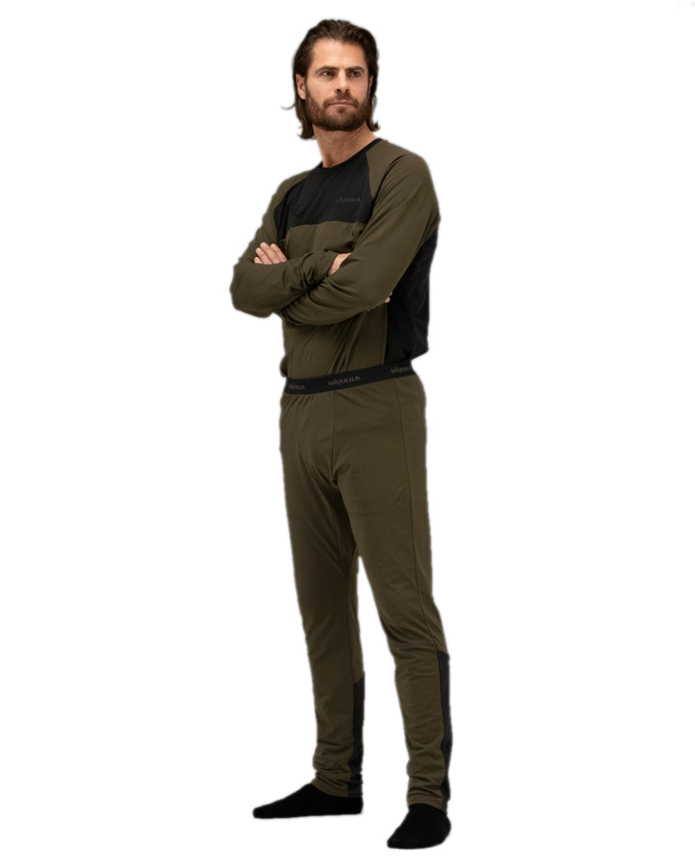 Willow Green Black Coloured Harkila Heat Long Johns on white background 