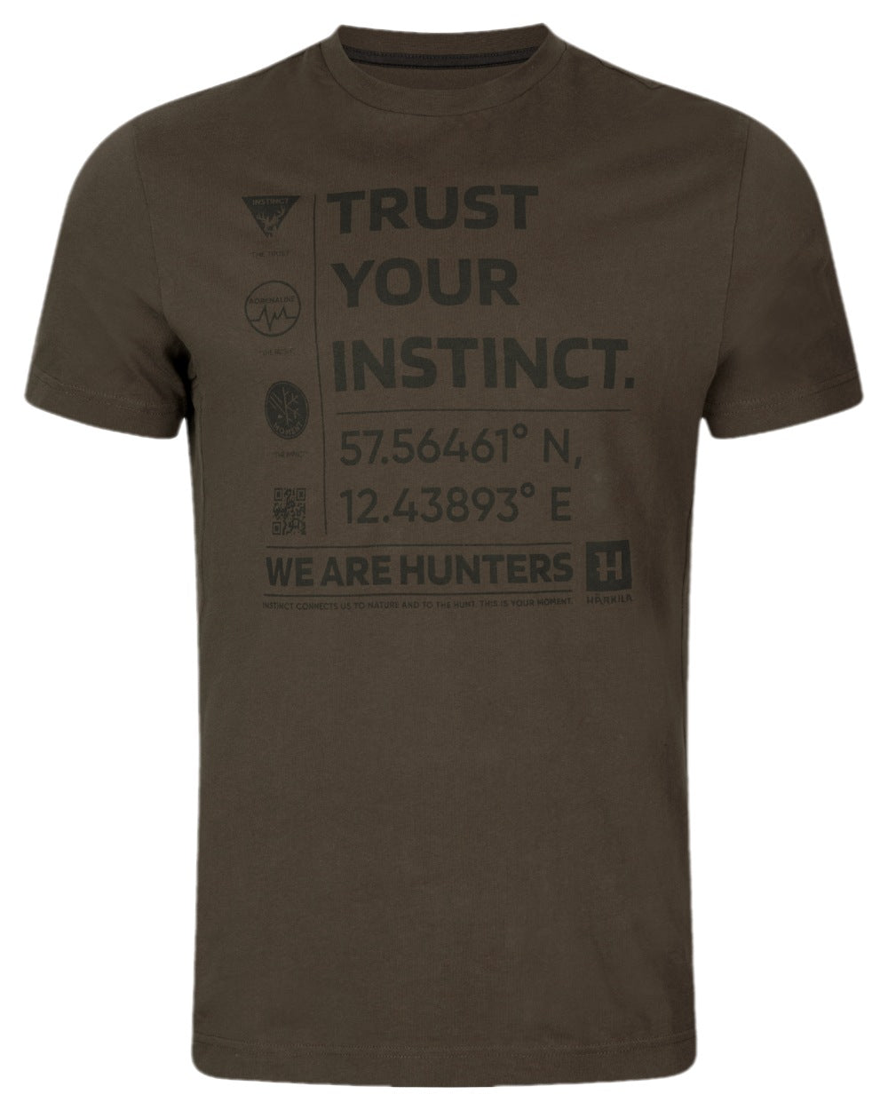 Shadow Brown Coloured Harkila Instinct Short Sleeve T-Shirt on white background 