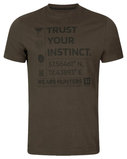 Shadow Brown Coloured Harkila Instinct Short Sleeve T-Shirt on white background 