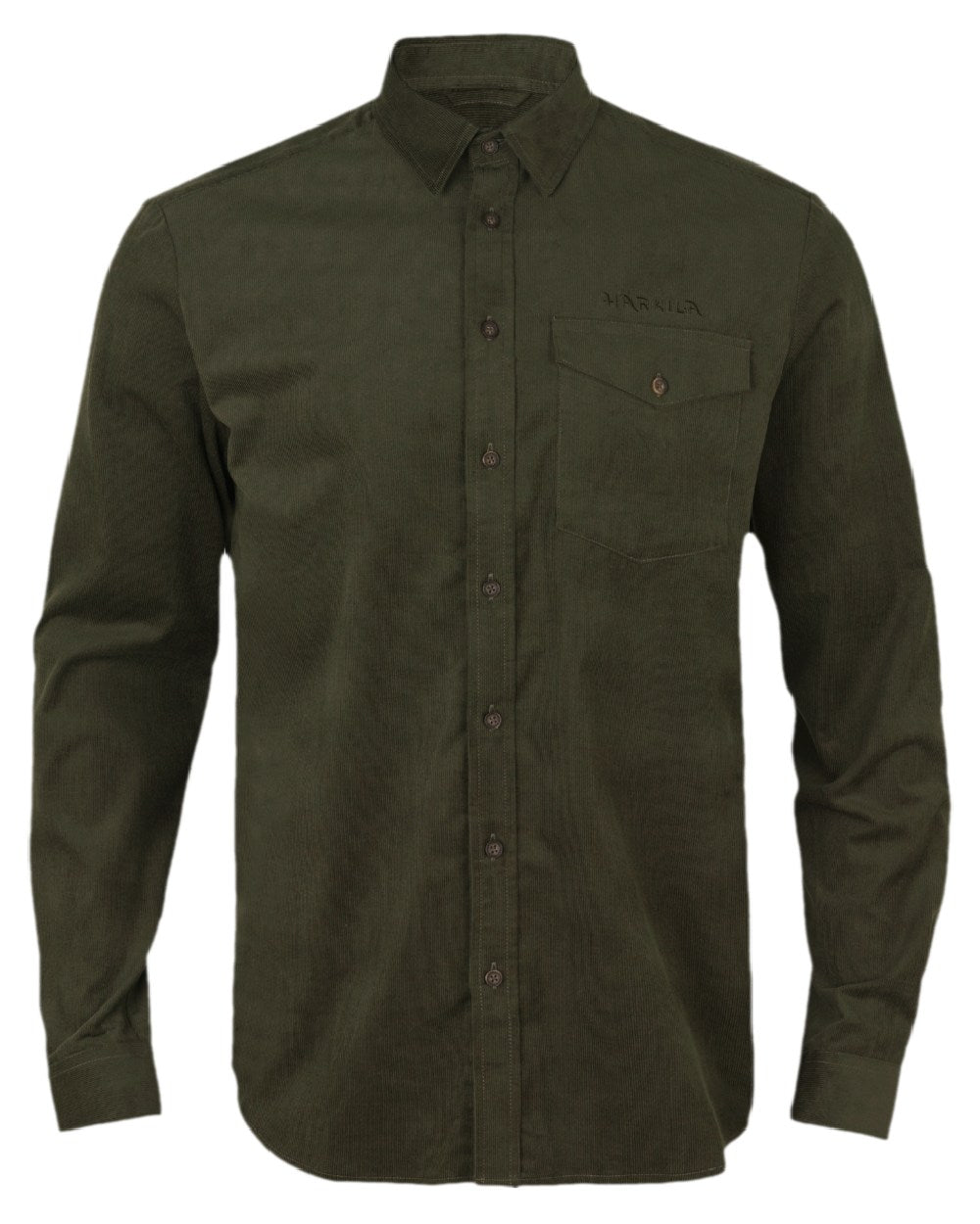Willow Green Coloured Harkila Kaldfjord Corduroy Shirt on white background 