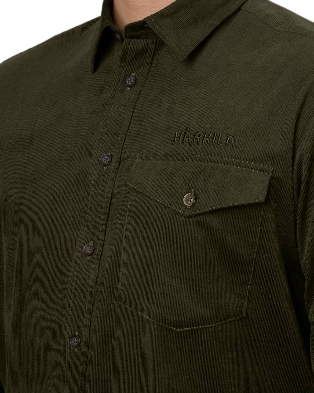 Willow Green Coloured Harkila Kaldfjord Corduroy Shirt on white background 