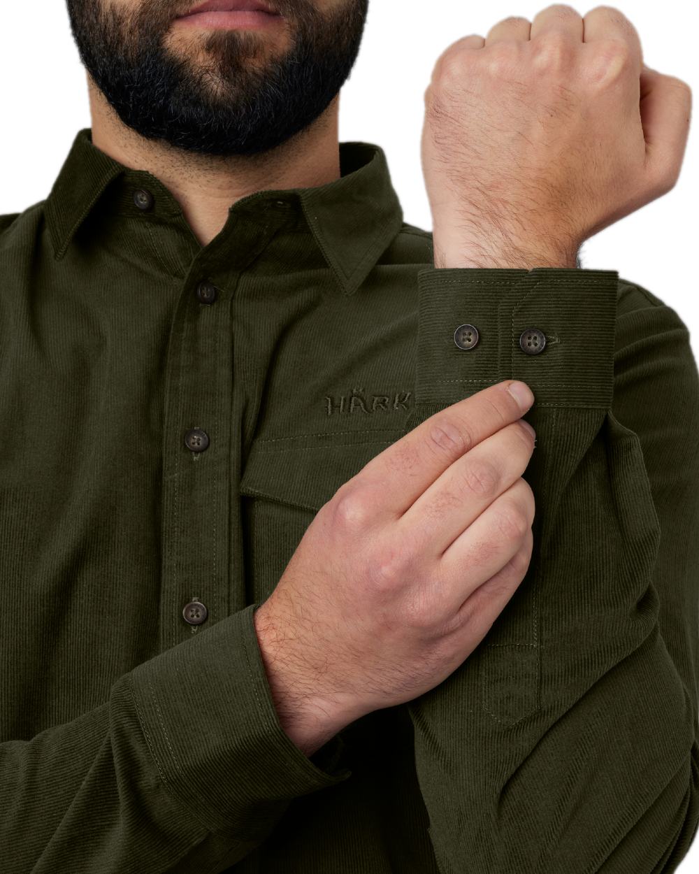 Willow Green Coloured Harkila Kaldfjord Corduroy Shirt on white background 