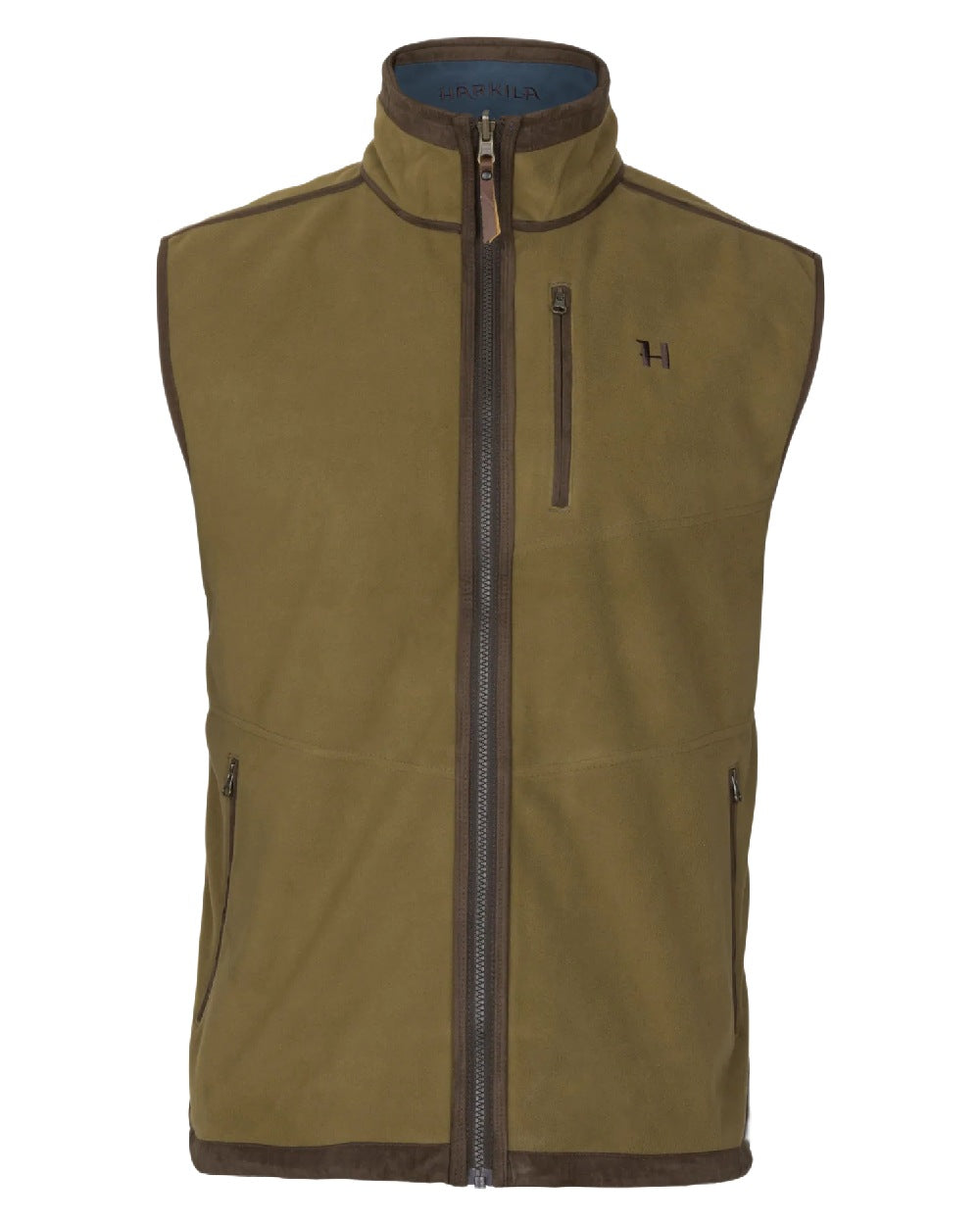 Dark Olive Sea Blue Coloured Harkila Kamko Estate WSP Reversible Waistcoat on white background 
