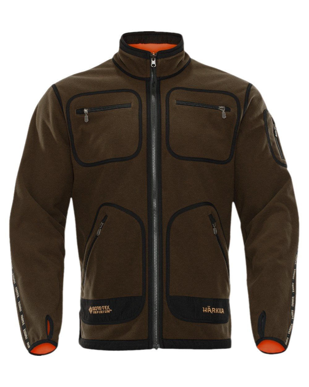 Hunting Green Orange Blaze Coloured Harkila Kamko Fleece on white background 