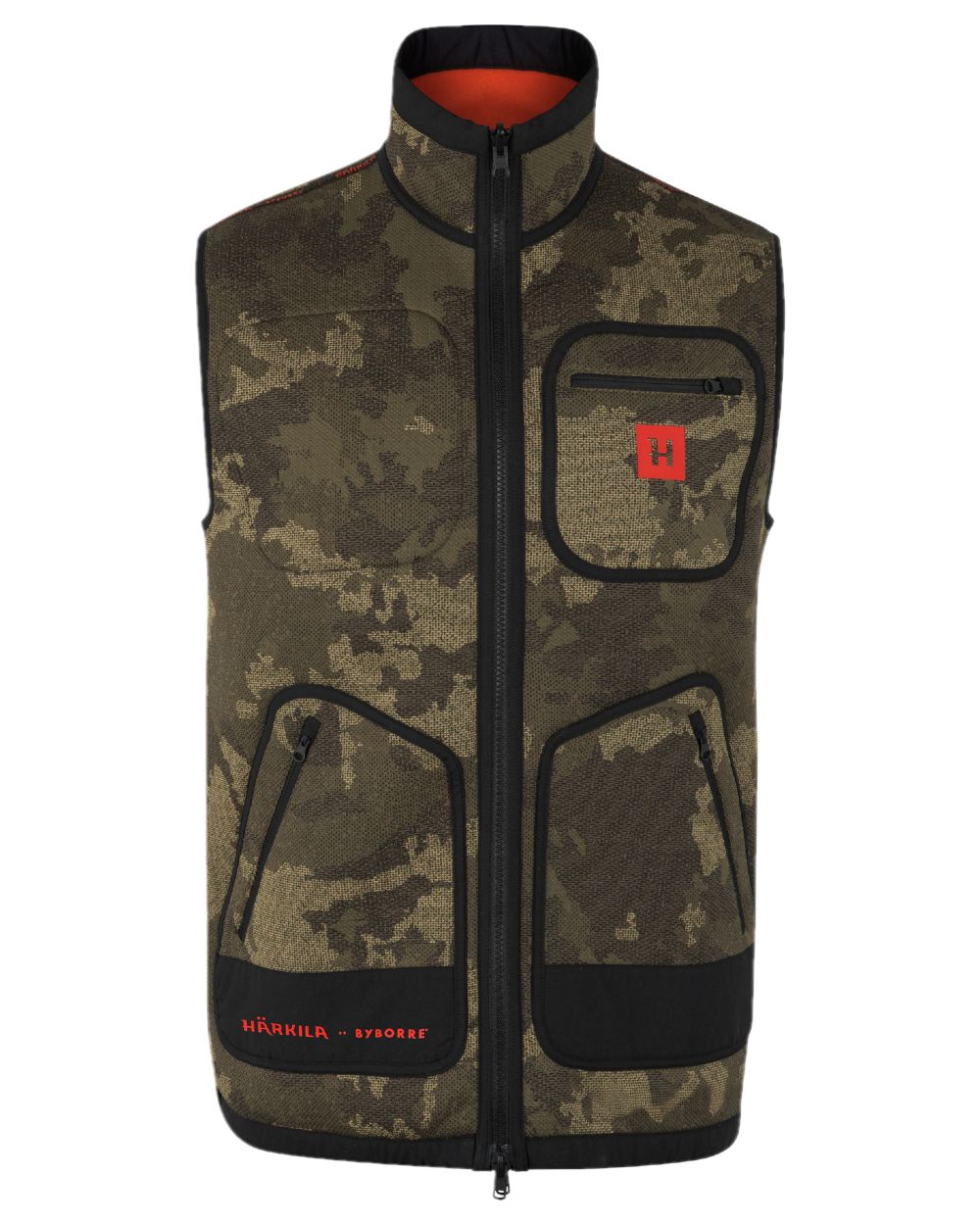 AXIS Limited Edition Orange Coloured Harkila Kamko Pro Edition Reversible Hi-Vis Waistcoat on white background 