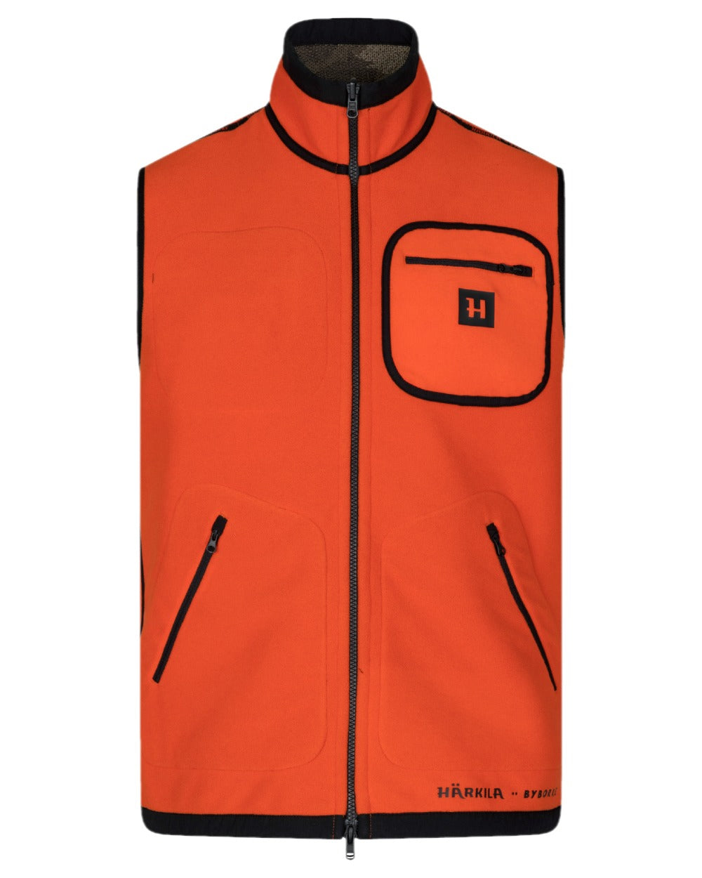 AXIS Limited Edition Orange Coloured Harkila Kamko Pro Edition Reversible Hi-Vis Waistcoat on white background 
