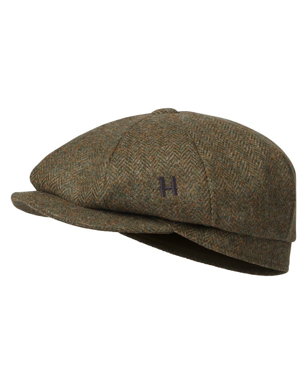 Forest Green Herringbone Coloured Harkila Kenmore Classic Baker Boy Cap on white background 