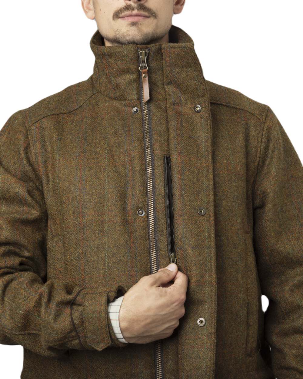 Terragon Brown coloured Harkila Kenmore GTX Jacket on white background 