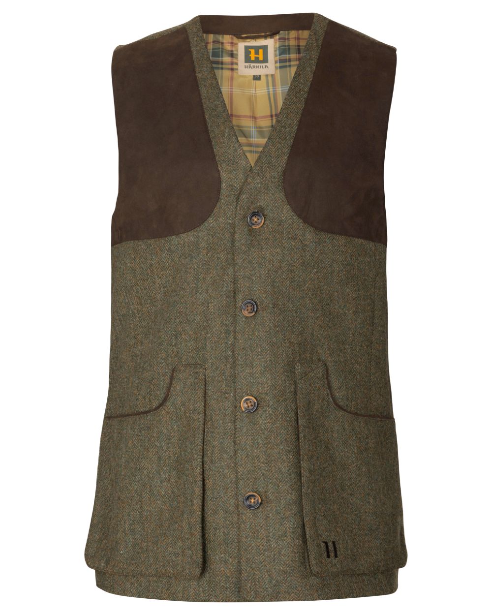 Forest Green Herringbone coloured Harkila Kenmore Shooting Waistcoat on white background 