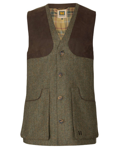 Forest Green Herringbone coloured Harkila Kenmore Shooting Waistcoat on white background 