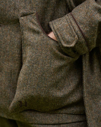 Forest Green Herringbone coloured Harkila Kenmore Shooting Waistcoat on white background 