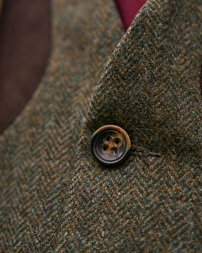 Forest Green Herringbone coloured Harkila Kenmore Shooting Waistcoat on white background 