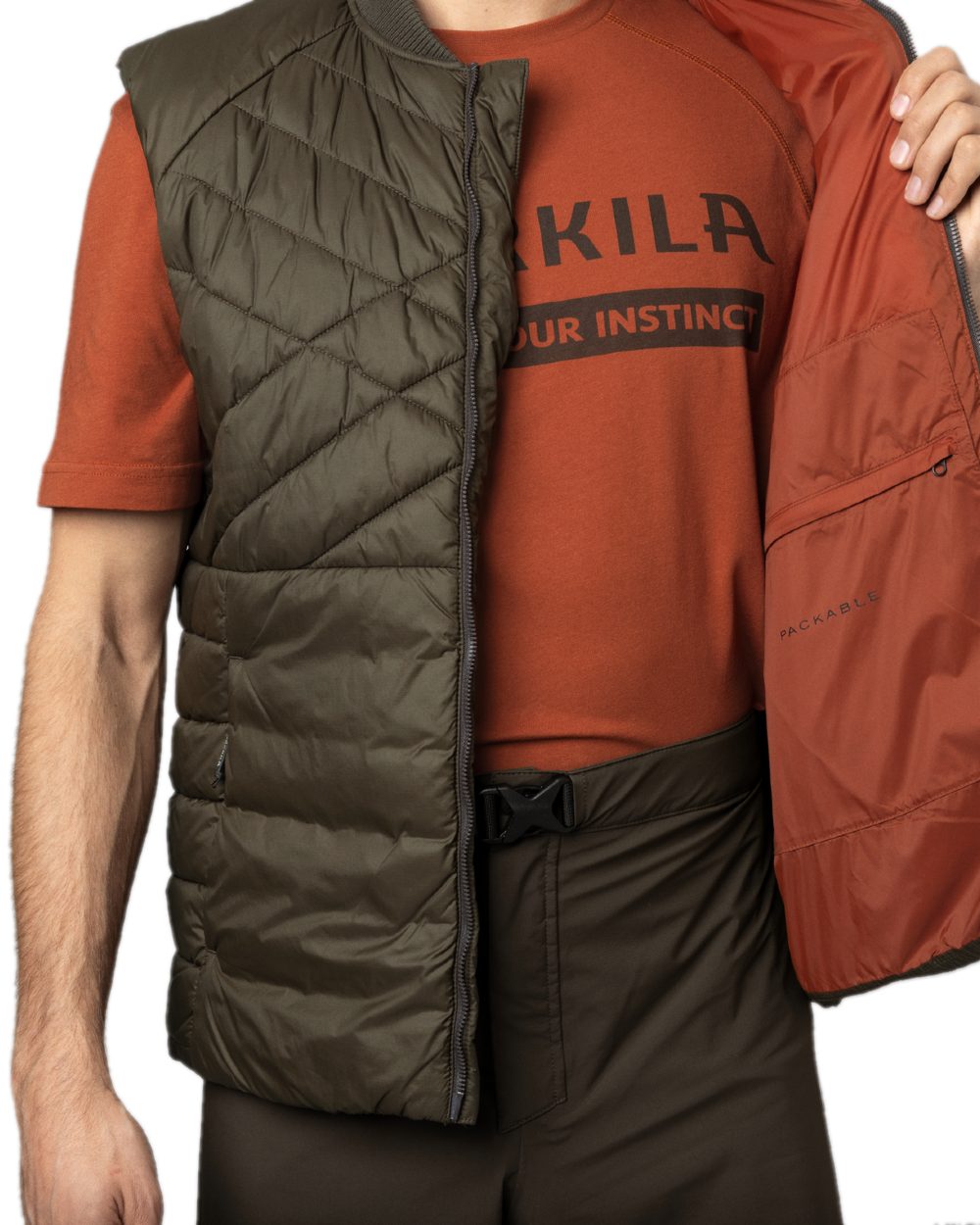 Willow Green Coloured Harkila Logmar Insulated Packable Waistcoat on white background 