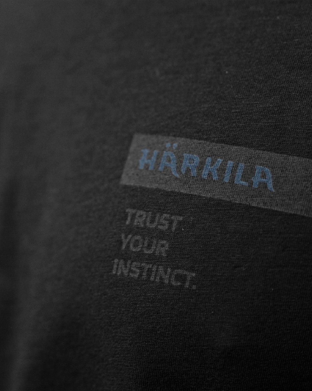 Anthractite/Sea Blue coloured Harkila Logo Band Short Sleeve T-Shirt on outdoor background 