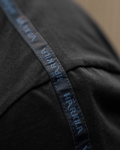 Anthractite/Sea Blue coloured Harkila Logo Band Short Sleeve T-Shirt on outdoor background 