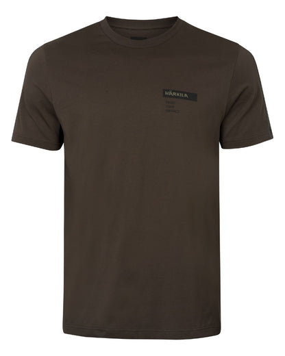 Shadow Brown/Tarmac coloured Harkila Logo Band Short Sleeve T-Shirt on white background 