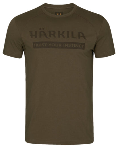 Willow Green Coloured Harkila Logo Short Sleeve T-Shirt on white background 