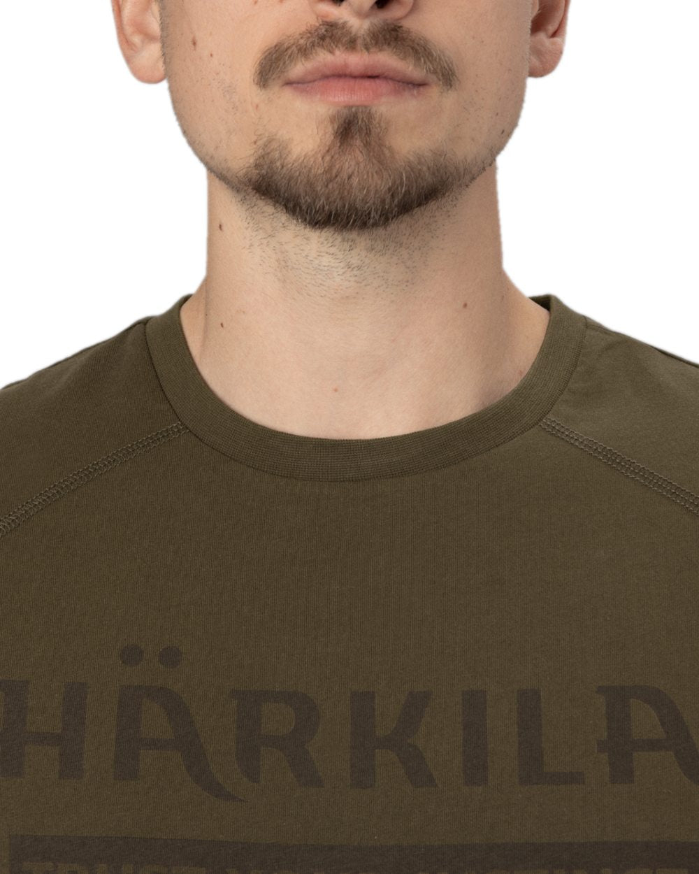 Willow Green Coloured Harkila Logo Short Sleeve T-Shirt on white background 