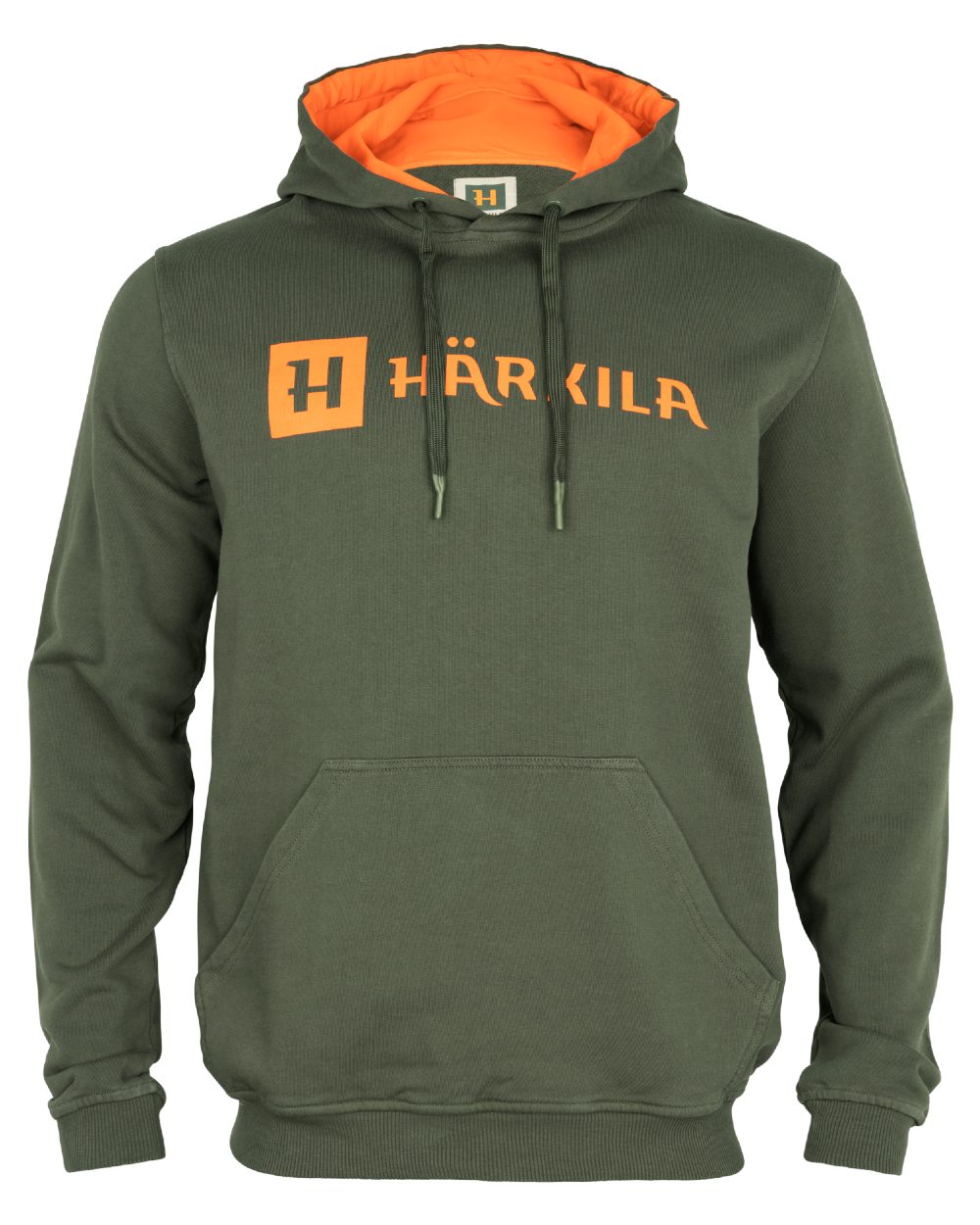 Grape Leaf Mandarin Orange coloured Harkila Mens Identity Hoodie on white background 