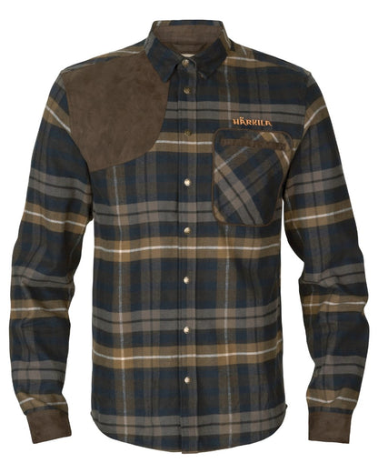 Dark Olive coloured Harkila Mens Jarne Shooting Shirt on white background 