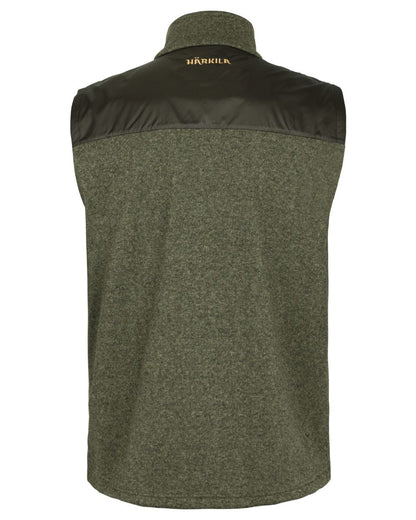 Willow Green Shadow Brown coloured Harkila Mens Kalix Fleece Waistcoat on white background 