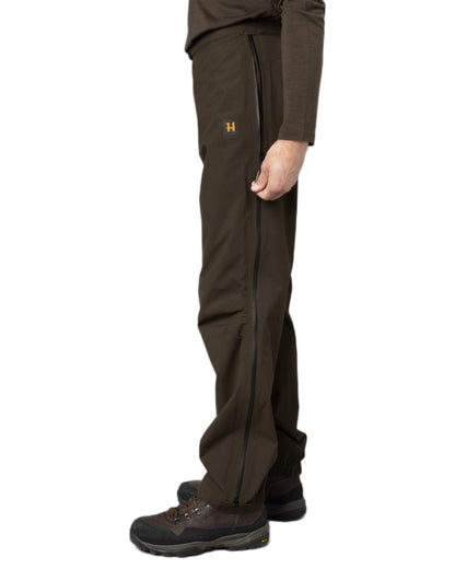 Willow Green coloured Harkila Mens Logmar HWS Packable Trousers on white background 