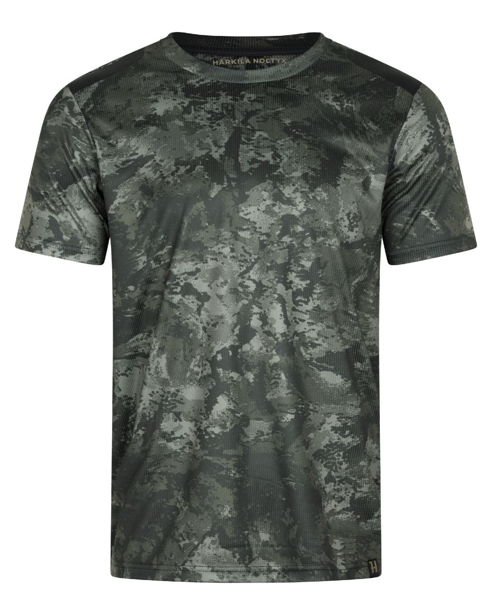 Axis MSP Black coloured Harkila Mens NOCTYX Camo Short Sleeve T-Shirt on white background 