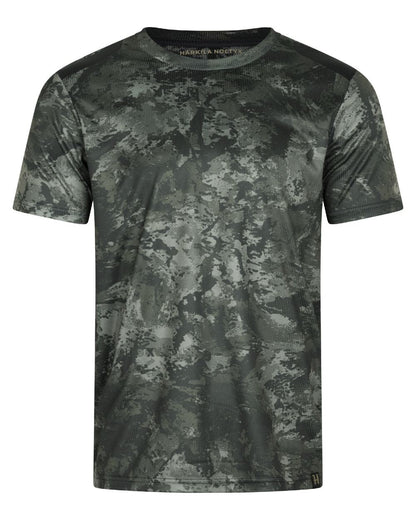 Axis MSP Black coloured Harkila Mens NOCTYX Camo Short Sleeve T-Shirt on white background 
