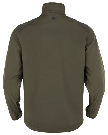 Willow Green Shadow Brown coloured Harkila Mens Scandinavian Softshell Jacket on white background 