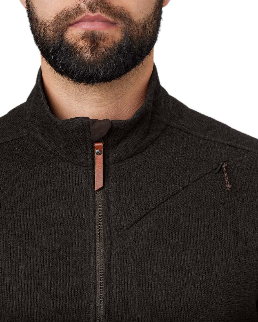 Shadow Brown Coloured Harkila Metso Full Zip Fleece Jacket on white background 