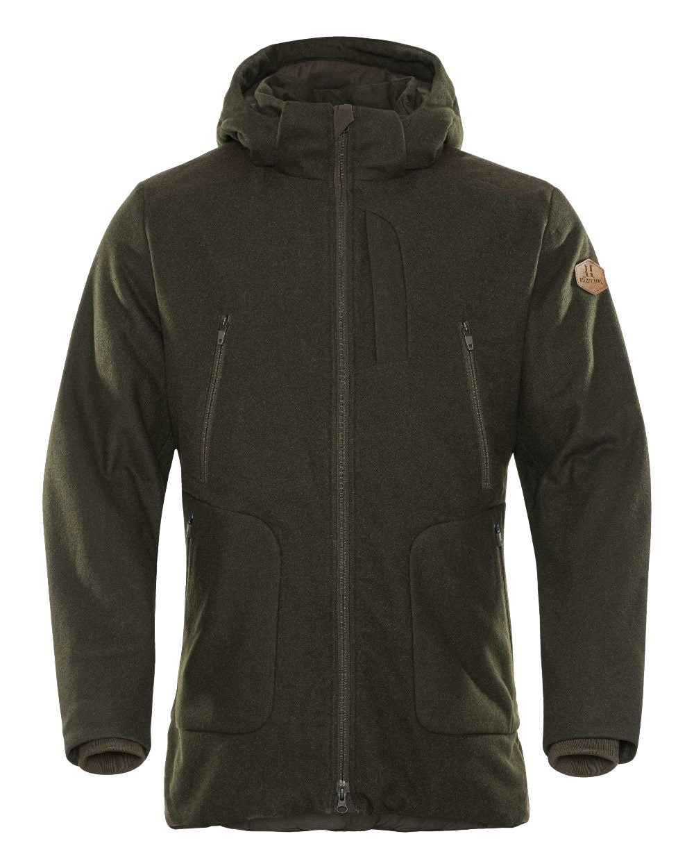 Willow Green coloured Harkila Metso Hybrid Jacket on white background 