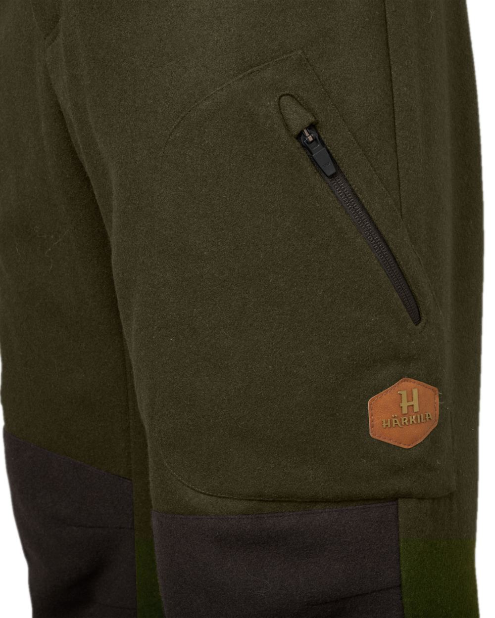 Willow Green Shadow Brown Coloured Harkila Metso Winter Trousers on white background 