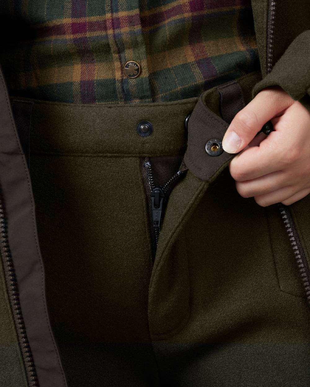 Willow Green Coloured Harkila Metso Womens Hybrid Trousers on white background 