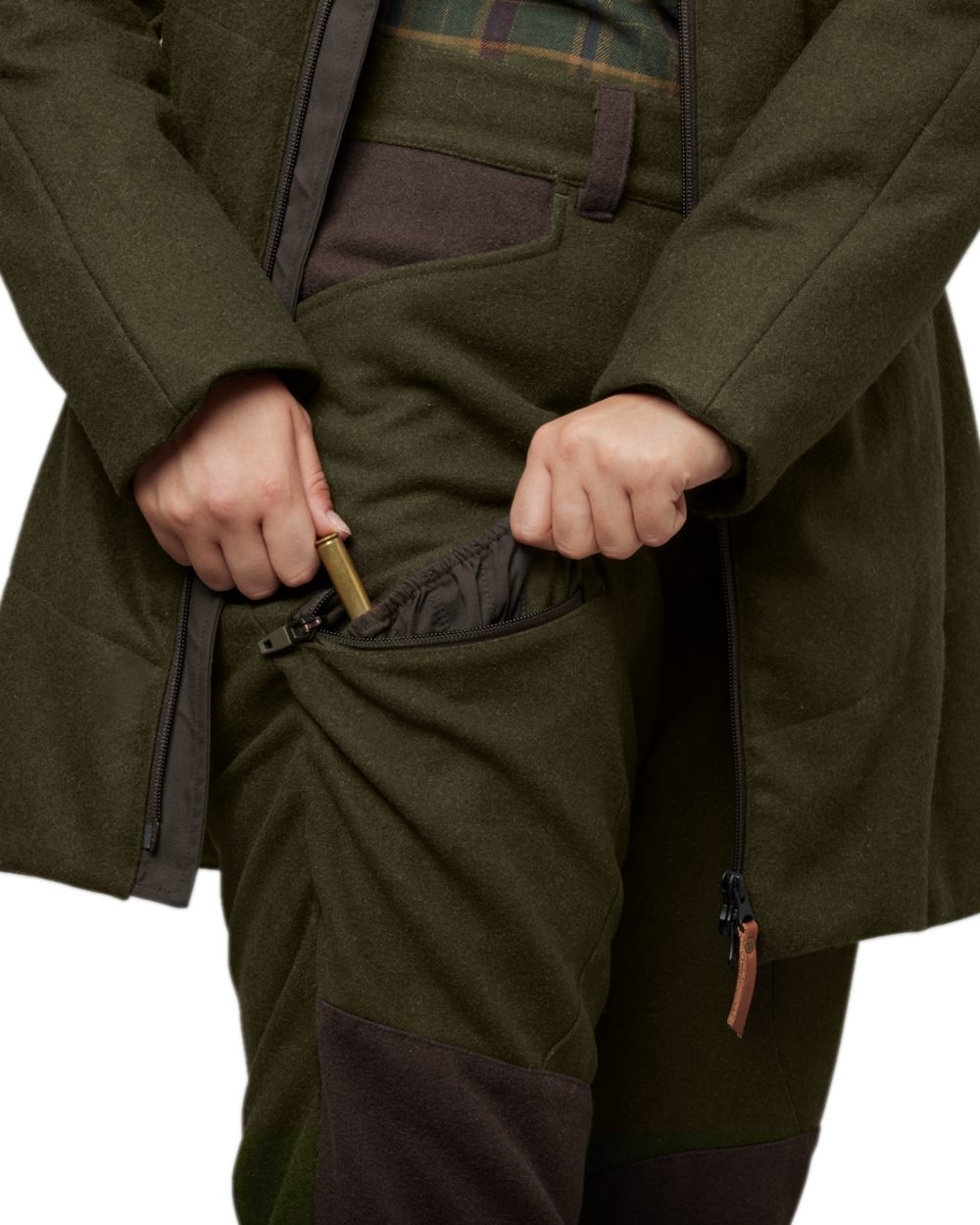 Willow Green Shadow Brown Coloured Harkila Metso Womens Winter Trousers on white background 