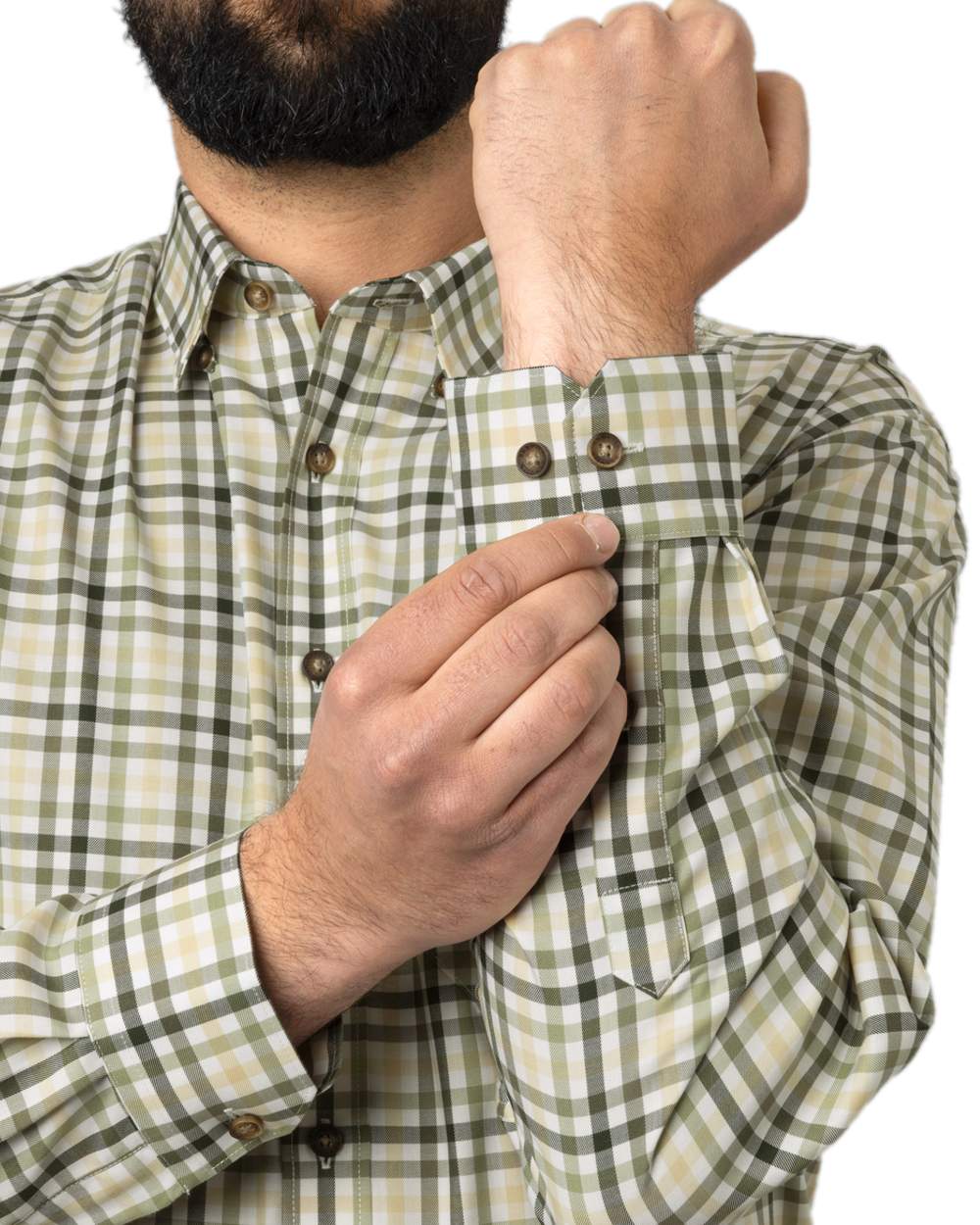 Beech Green Check Coloured Harkila Milford Shirt on white background 