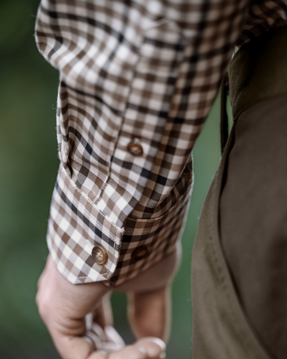 Blue Beige Check Coloured Harkila Milford Shirt on outdoor background 