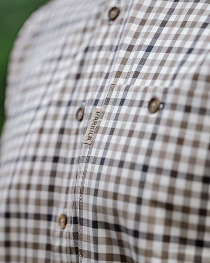Blue Beige Check Coloured Harkila Milford Shirt on outdoor background 