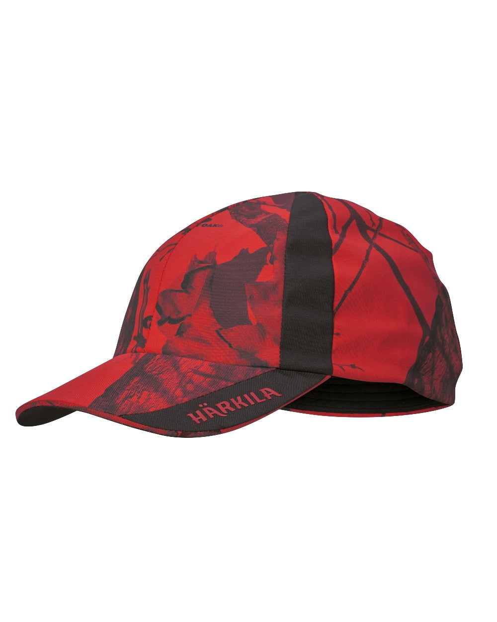 MossyOakRed coloured Harkila Moose Hunter 2.0 Safety Cap on white background 