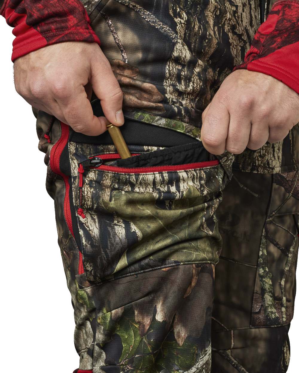 Mossy Oak Break Up Country Red coloured Harkila Moose Hunter 2.0 Light Trousers on white background