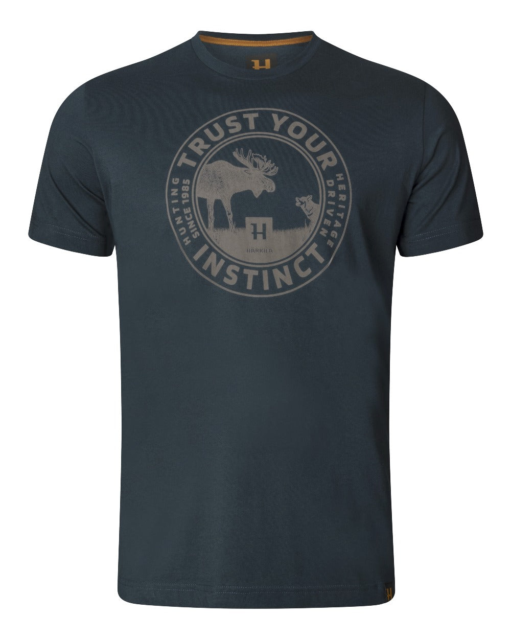 Dark Navy Coloured Harkila Moose Short Sleeve T-Shirt on white background 
