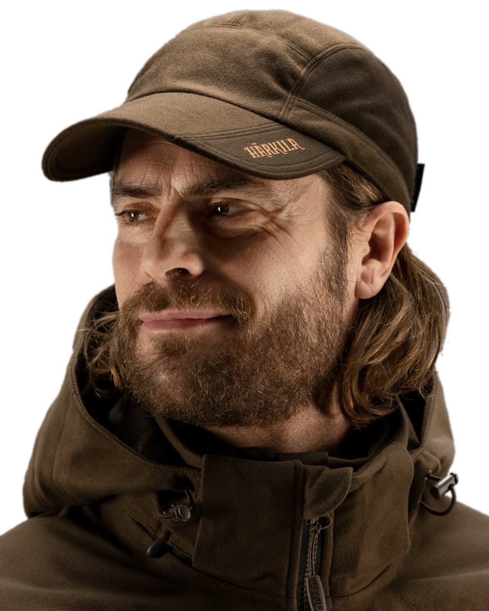 Hunting Green Shadow Brown Coloured Harkila Mountain Hunter Cap on white background 