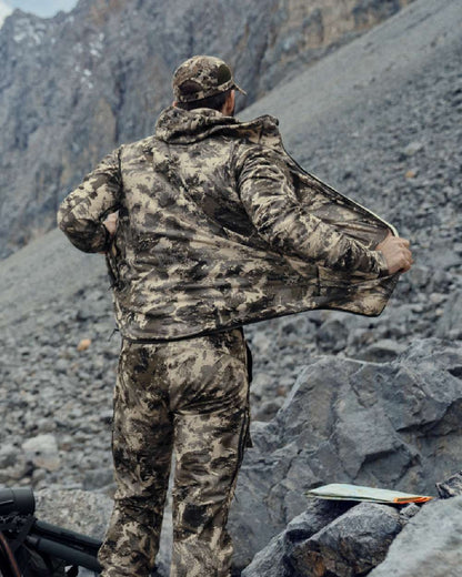 AXIS Mountain Coloured Harkila Mountain Hunter Expedition Fleece Hoodie on mountain background 