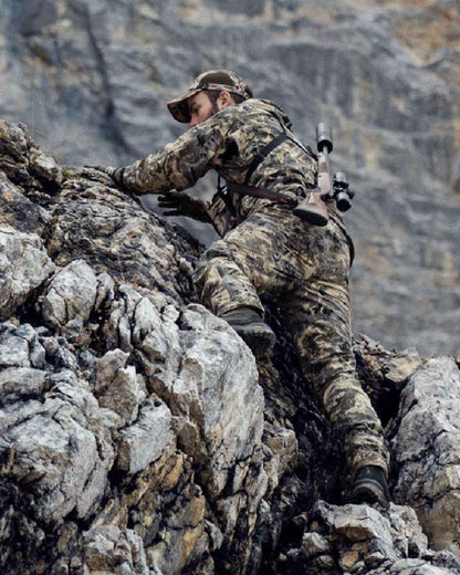 AXIS Mountain Coloured Harkila Mountain Hunter Expedition HWS Packable Jacket on outdoor background 