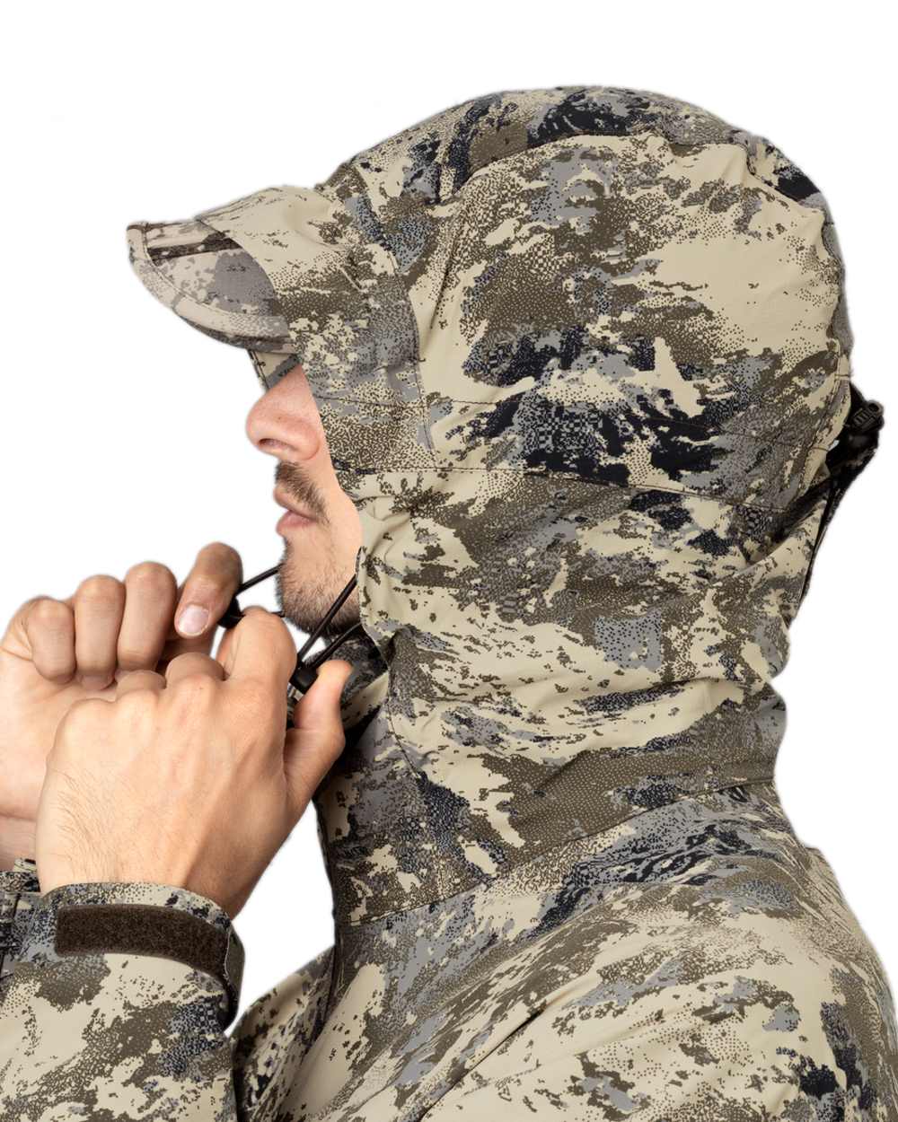 AXIS Mountain Coloured Harkila Mountain Hunter Expedition HWS Packable Jacket on white background 
